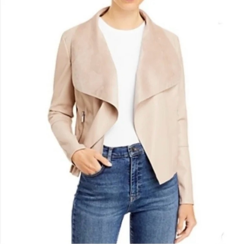 BAGATELLE Faux Leather Knit Open Drape Cream Jacket
